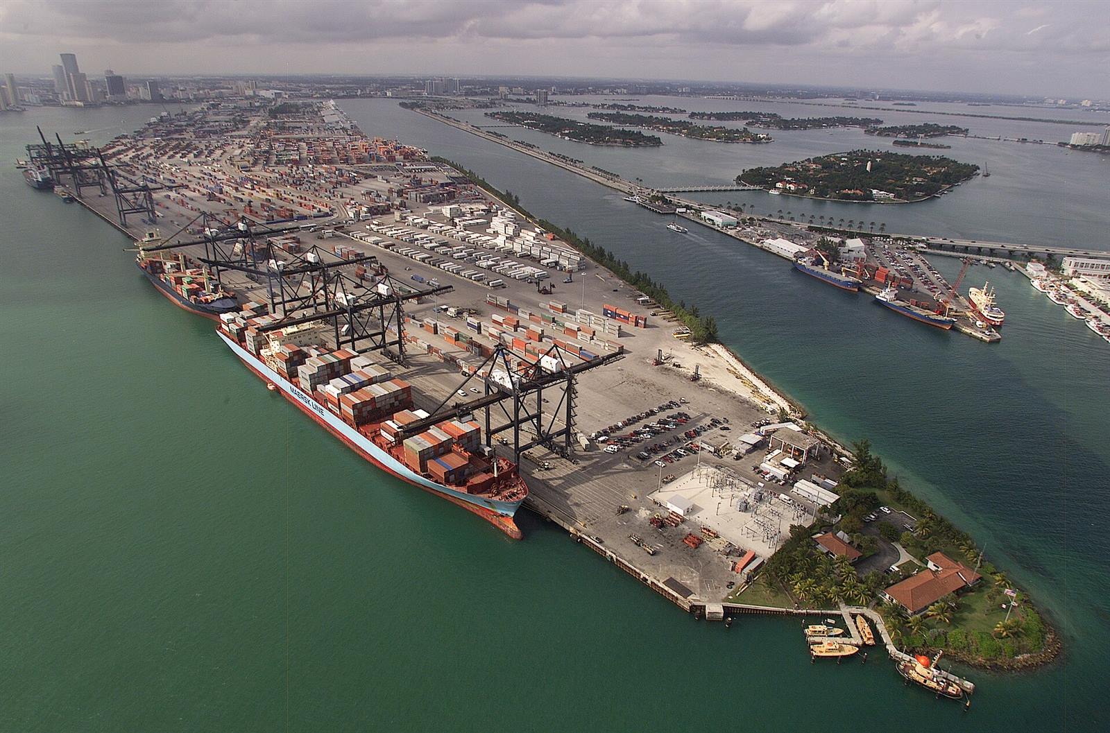 Aerial view of a container port